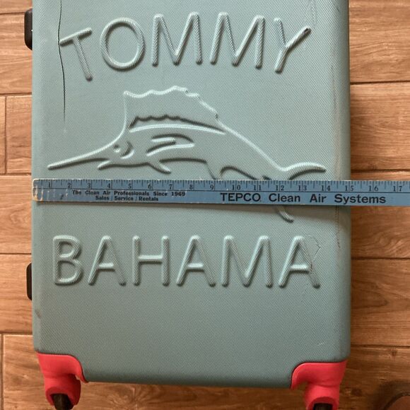 Tommy Bahama Teal & Pink Rolling Luggage Hardshell Wheeled 22"x9”x14 Crack Shell - Picture 10 of 12
